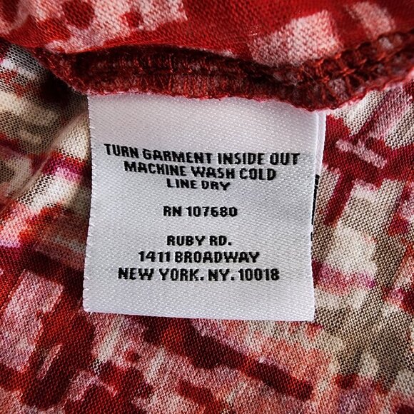 Ruby Rd. Favorites Womens Blouse Large Sheer Red All Over Print 3/4 Sleeve - Picture 7 of 7